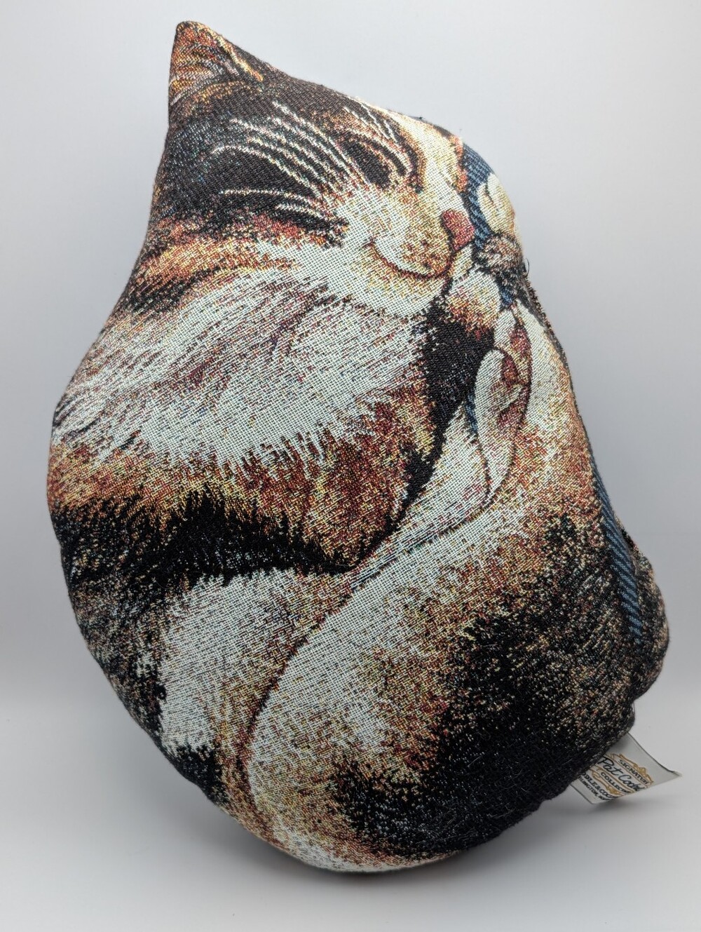 Curled Up Cat Pillow Pat Cockrell Tapestry Throw Pillow Kitten Vintage 90's